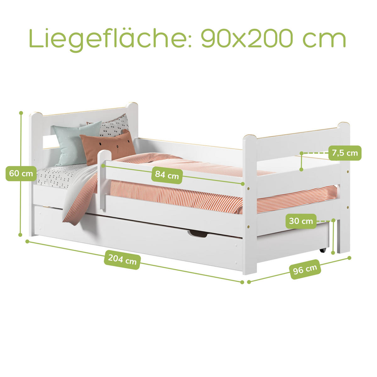 KINDERBETT 90x200 cm mit Schublade und Matratze in Weiß - Weiß, Holz (90/200cm) - Kids Collective