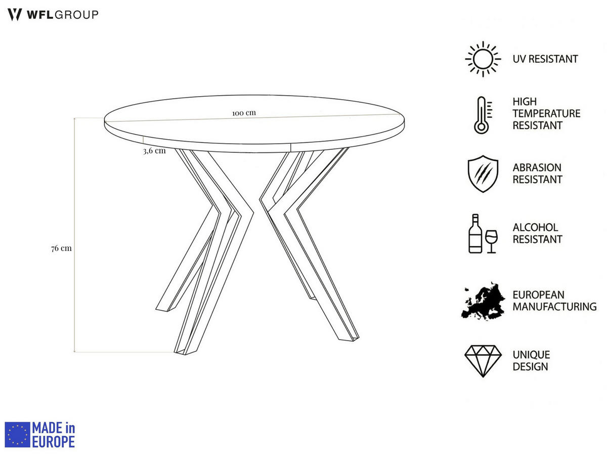 ESSTISCH Daisy runder ausziehbarer, Lancelot Eiche 100-180/100/76 cm - Eichefarben/Goldfarben, Holzwerkstoff/Metall (100/180/76cm) - WFL GROUP