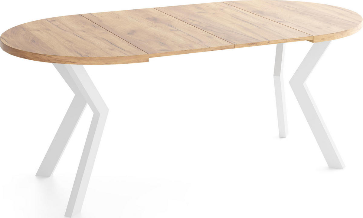 ESSTISCH Savio Weiß rund ausziehbar verlängerbar, Eiche Braun 90-190/90/77 cm - Eiche Wotan/Braun, Holz/Holzwerkstoff (90/190/77cm) - WFL GROUP