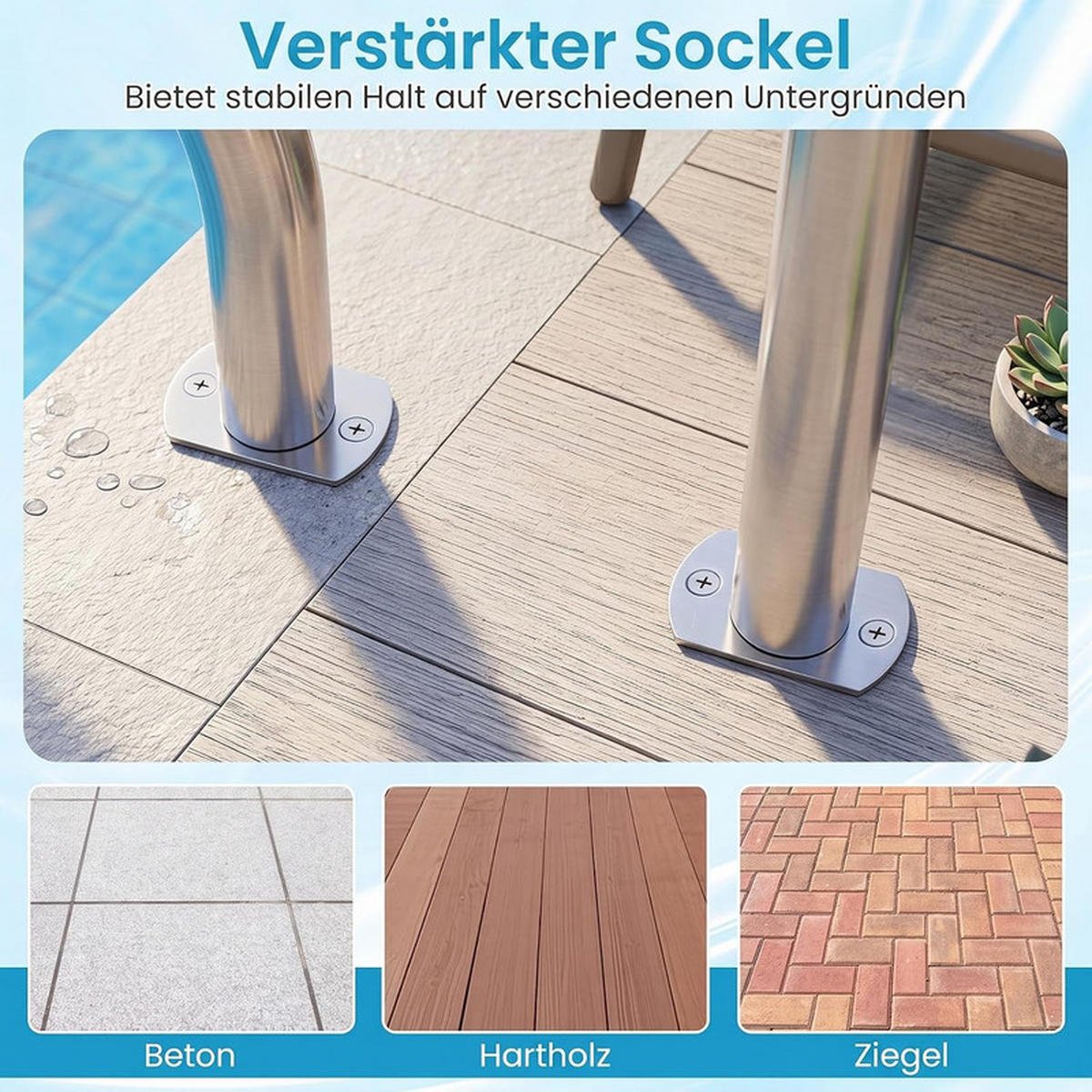 POOLHANDLAUF aus Edelstahl silber - Silberfarben, Metall (130/94/4.8cm) - COSTWAY