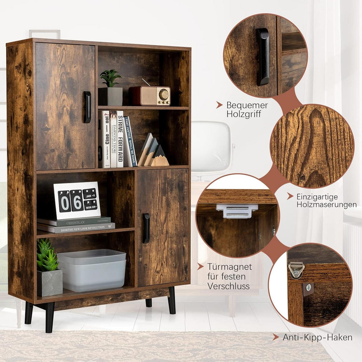 BÜCHERREGAL Braun - Braun, Holz (24/120/80cm) - COSTWAY