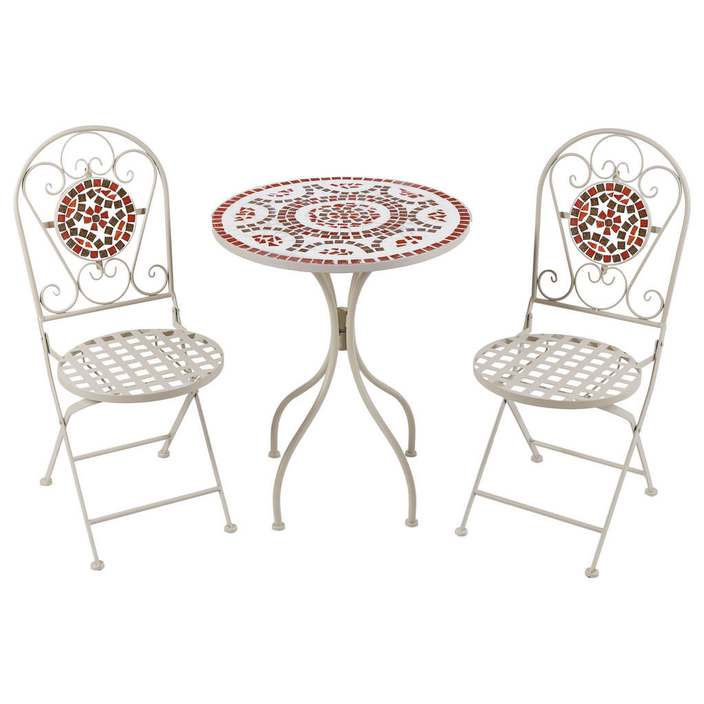 Thumbnail - Beliani Bistro-Set, Weiß, Rot, Grau, Metall, Balkonmöbel, Balkonmöbel-Sets