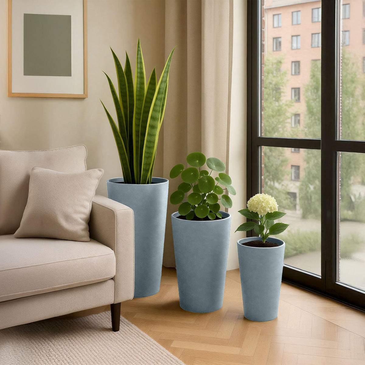 PFLANZKÜBEL 3er Set Grau - Grau, Kunststoff (41/61cm) - CLP