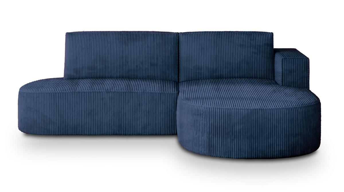 ECKSOFA CORTIO P R-S Blau Kordstoff mit Schlaffunktion - Blau, Holz (265/174cm) - MASSENO