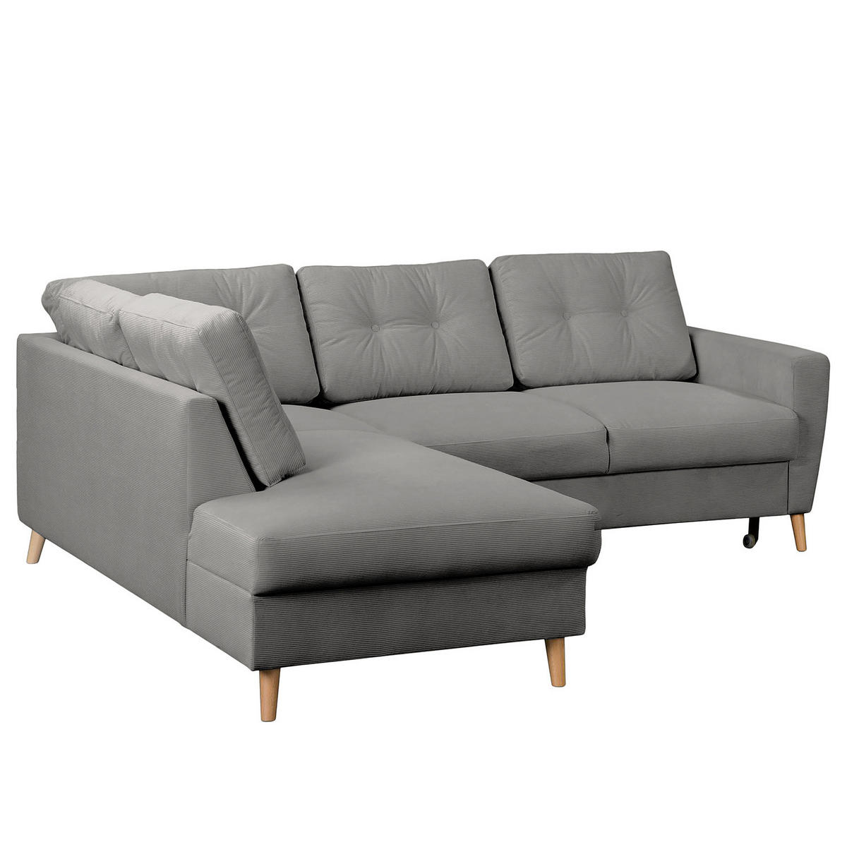 ECKSOFA mit Ottomane - Braun/Grau, Holz/Textil (230/200cm) - home24