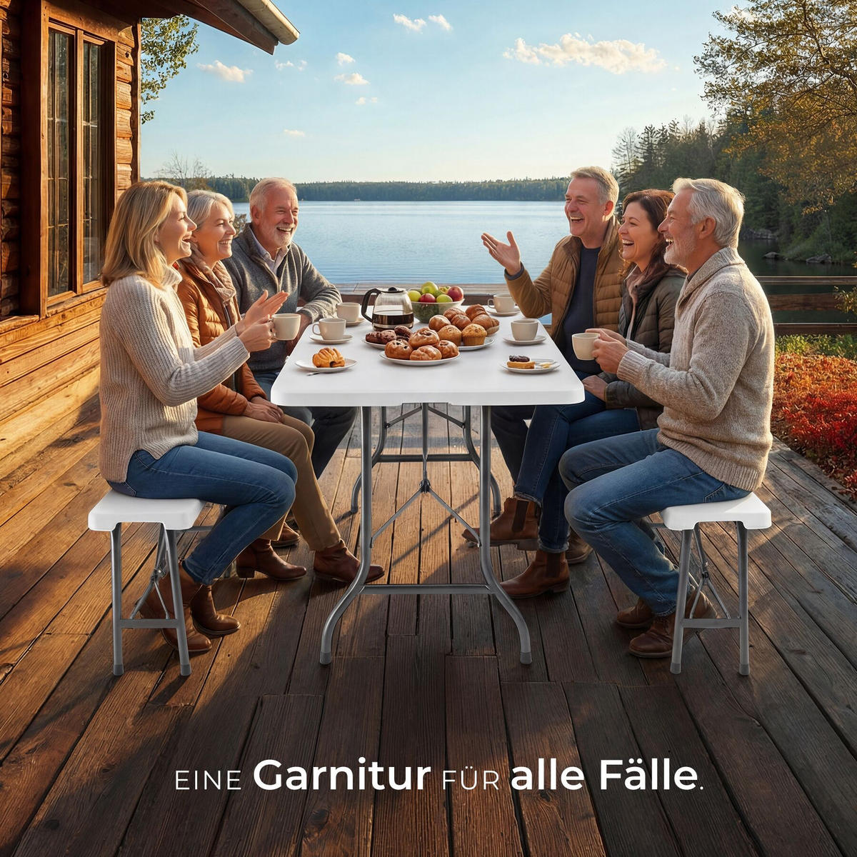 CAMPINGTISCHGARNITUR Panja,mit Tragegriffen,weiß - Weiß, Kunststoff (180/74/72cm) - tectake