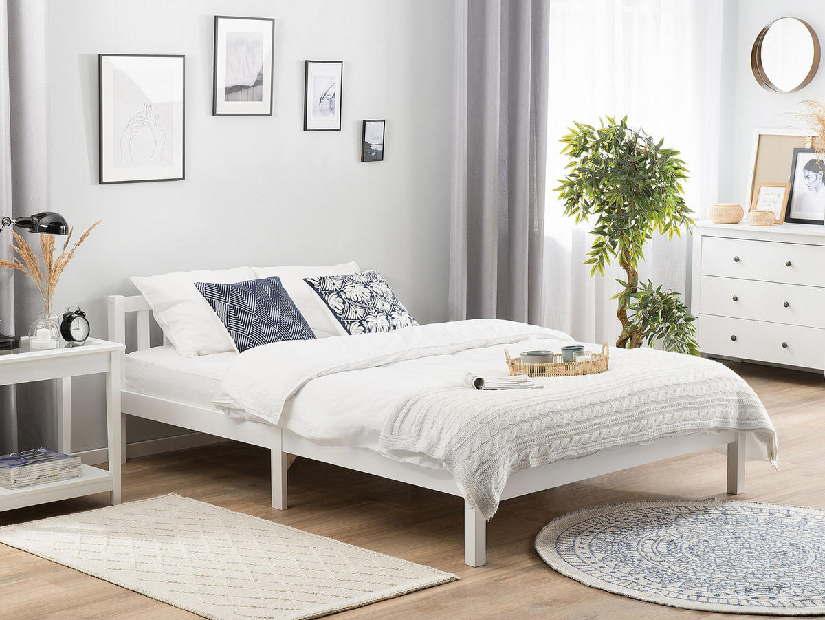 HOLZBETT 140/200cm Weiß Florac - Weiß, Holz (140/200cm) - Beliani