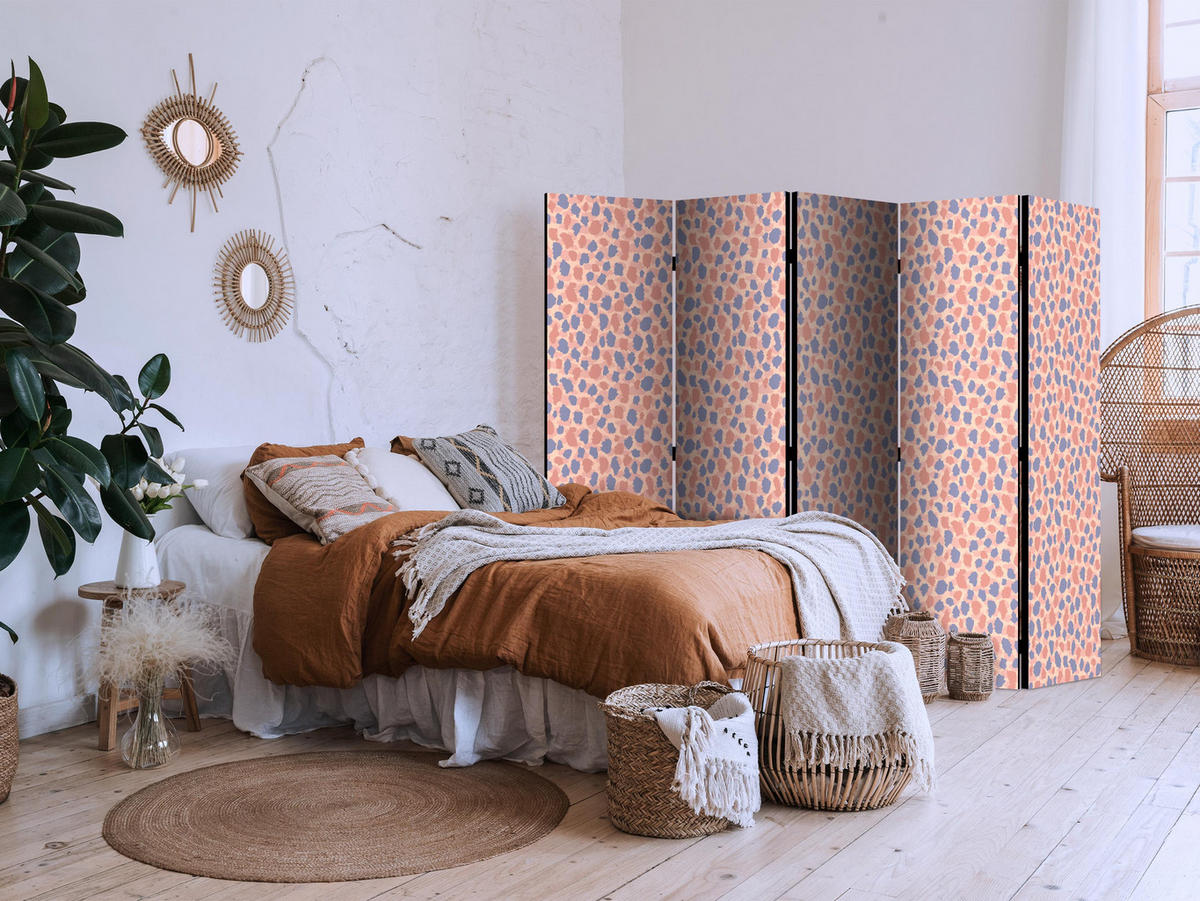 PARAVÁN Akustický 5-dielny 225x172 cm Farebné Bodky - ružová, drevo/textil (225/172/3cm) - Muralo