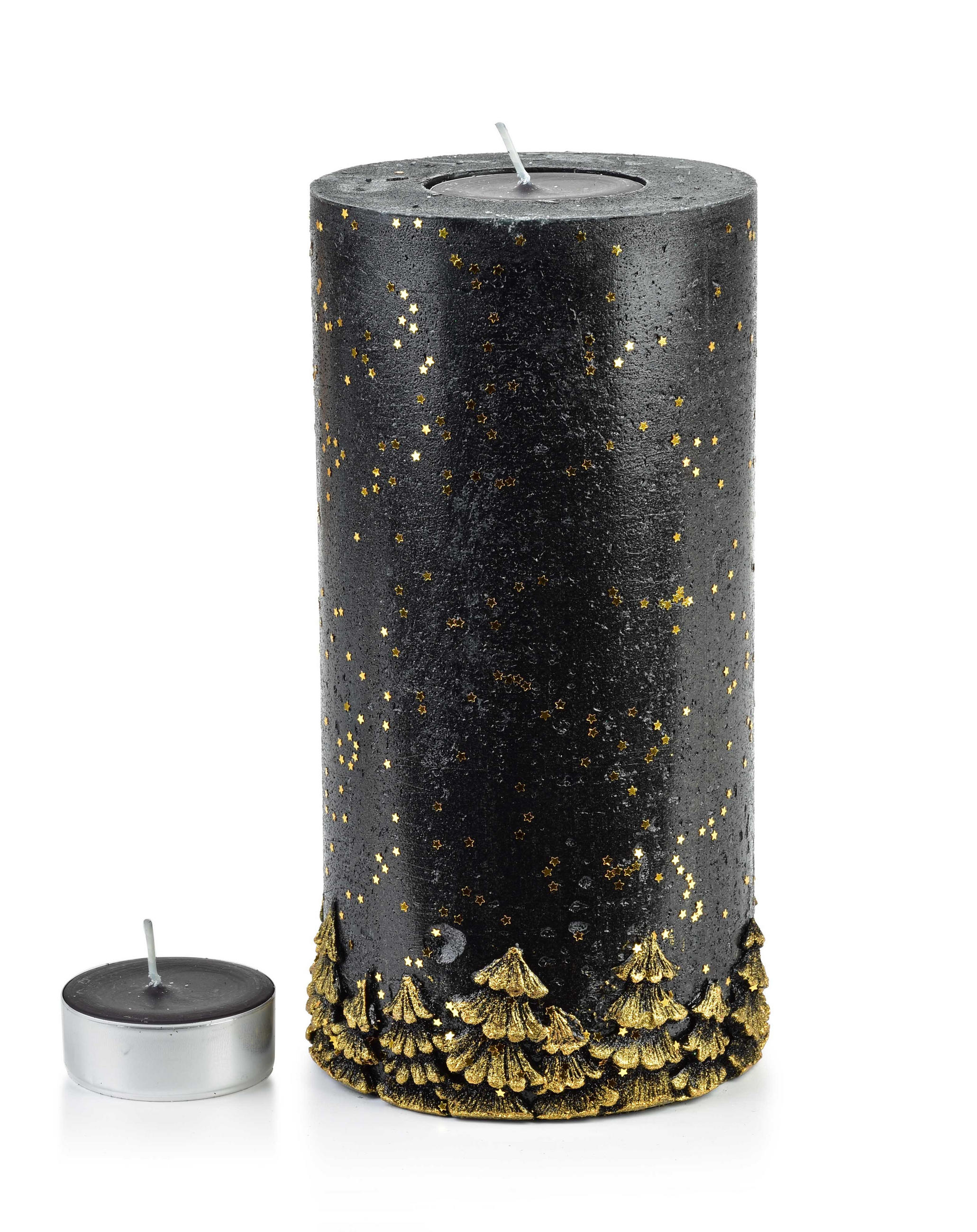 TEELICHTHALTER Las Schwarz Gold 24/12/24 cm Naturmaterial - Goldfarben/Schwarz, Naturmaterialien (24cm) - Mondex