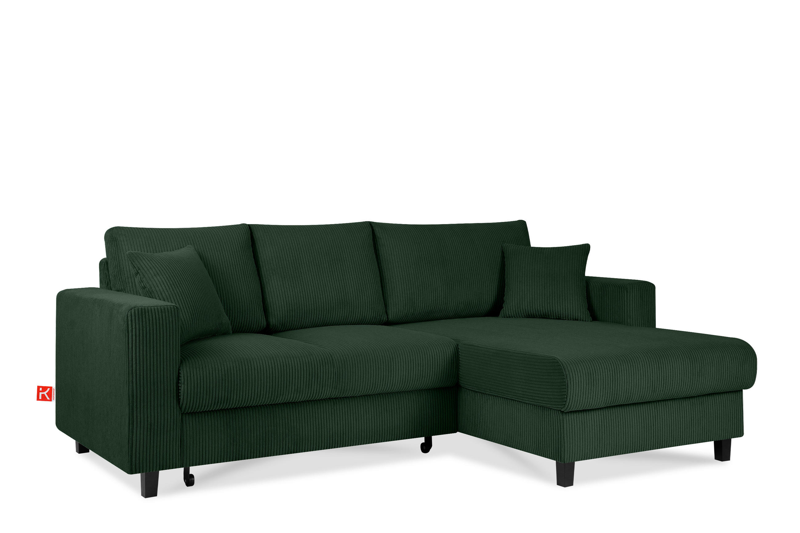 ECKSCHLAFSOFA EGRET Rechts mit Bettkasten, Cord-Stoff, dunkelgrün - Dunkelgrün, Textil (234/90cm) - KONSIMO®