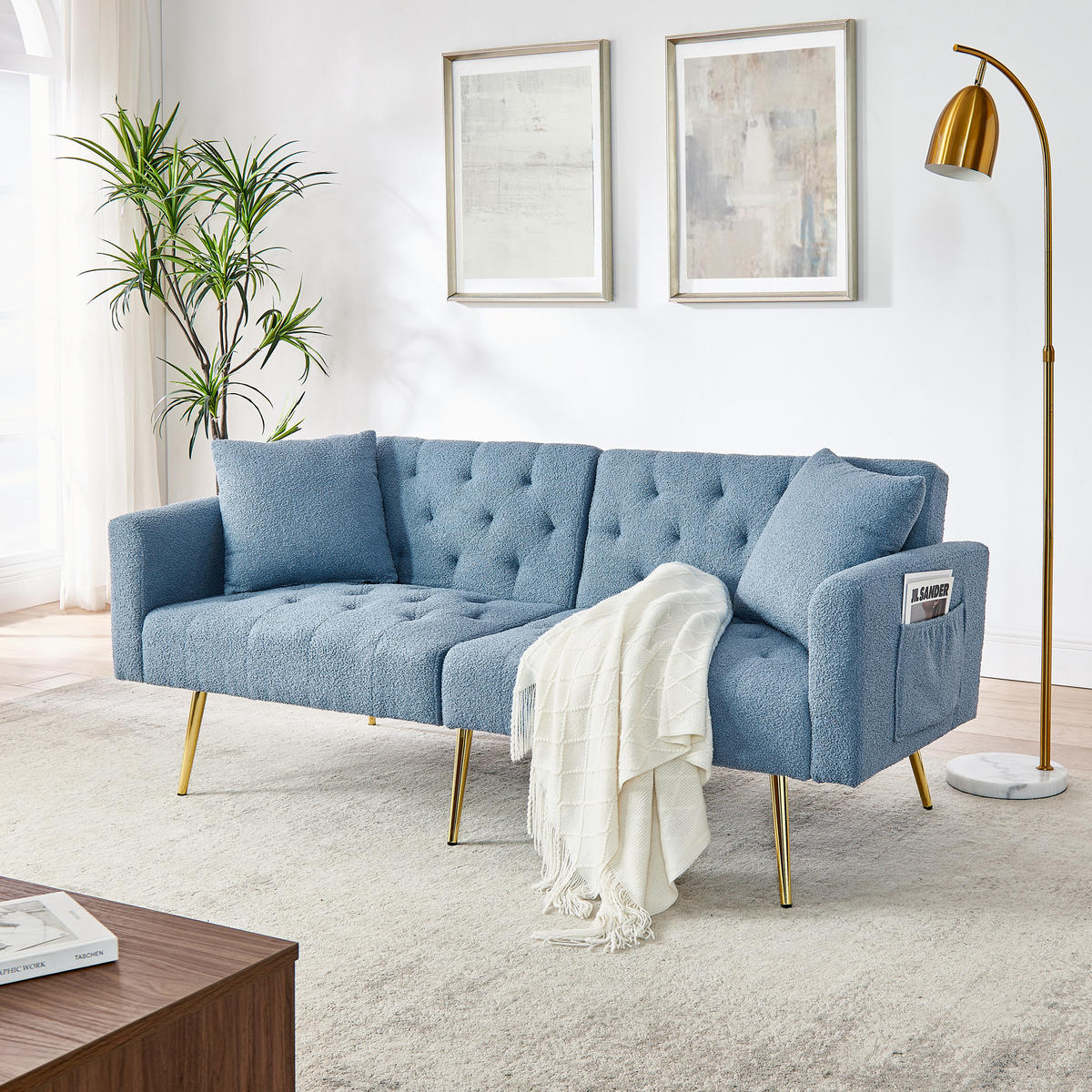SCHLAFSOFA 177/78/74 cm in Blue Teddyfell mit Aufbewahrungstasche - Blau, Textil (177/74/78cm) - Oxeza