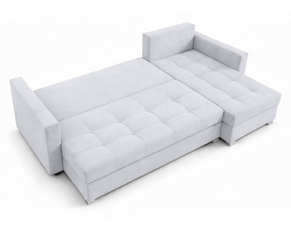 ECKSOFA Universelle L Form Elif Hellgrau 220/140/85 cm stilvolle mit Schlaffunktion - Silberfarben/Hellgrau, Kunststoff/Textil (220/140cm) - AX Living