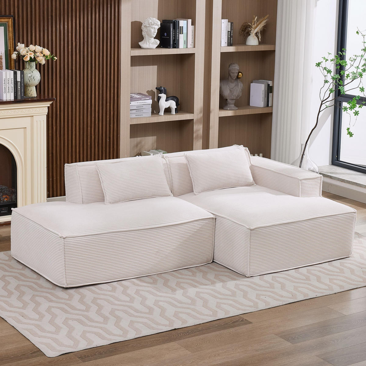 ECKSCHLAFSOFA L-/U-/2-er Sofa mit Schlaffunktion,Modulsofa,Cord,Weiß - Weiß, Textil (129/233cm) - LVHOM