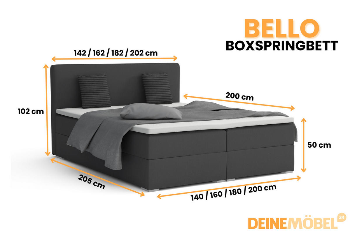 BOXBETT BELLO 160x200 in Velour Anthrazit H4 - Anthrazit, Holz/Holzwerkstoff (160/200cm) - Deine Möbel 24
