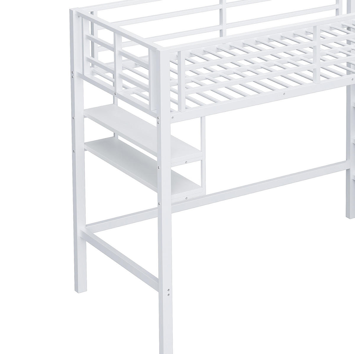 HOCHBETT 90/200 cm, Weiß mit Regalen, Stauraumleiter, ohne Matratze - Weiß, Metall (90/200cm) - MIVRAY