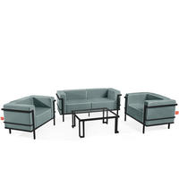 GARTENLOUNGE-SET TRIGLO 4-tlg., 1x Tisch, 2x Sessel, 1x Sofa 2-Sitzer, Modern, Dunkelgrau - Dunkelgrün/Dunkelgrau, Glas/Textil - KONSIMO®