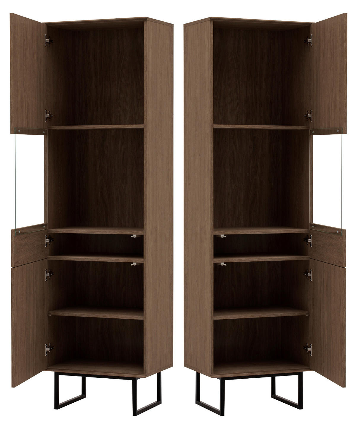 VITRINE in Nussbaum 58 x 200 cm, Vitrinenschrank mit Push-to-Open - Nussbaumfarben/Schwarz, Glas/Holzwerkstoff (58/200/40cm) - Furn.Design