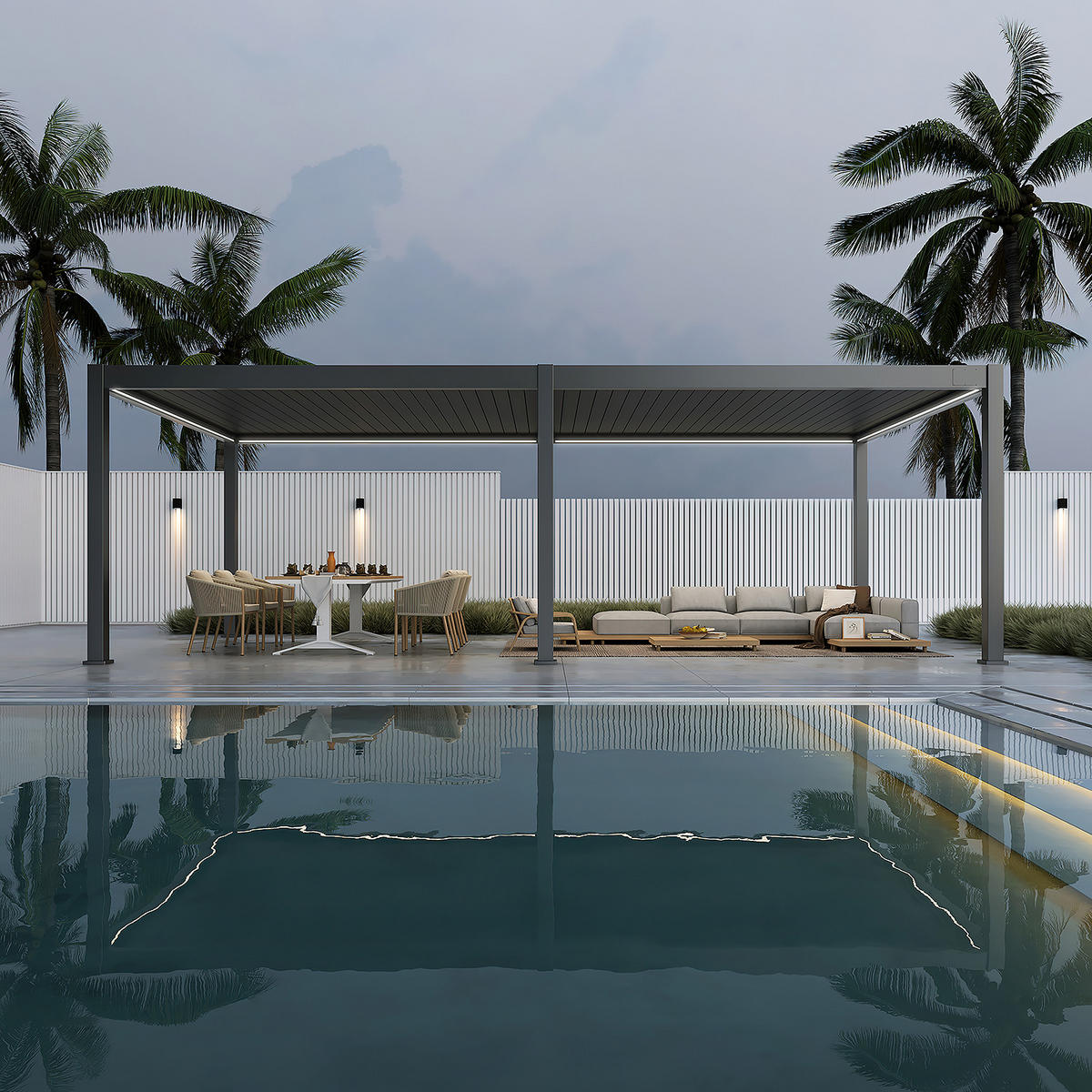 PERGOLA Deluxe Plus Elektrisch Pavillon Terrassenüberdachung Alu LED 4 x 8 m - Anthrazit, Metall (400/255/800cm) - WEIDE