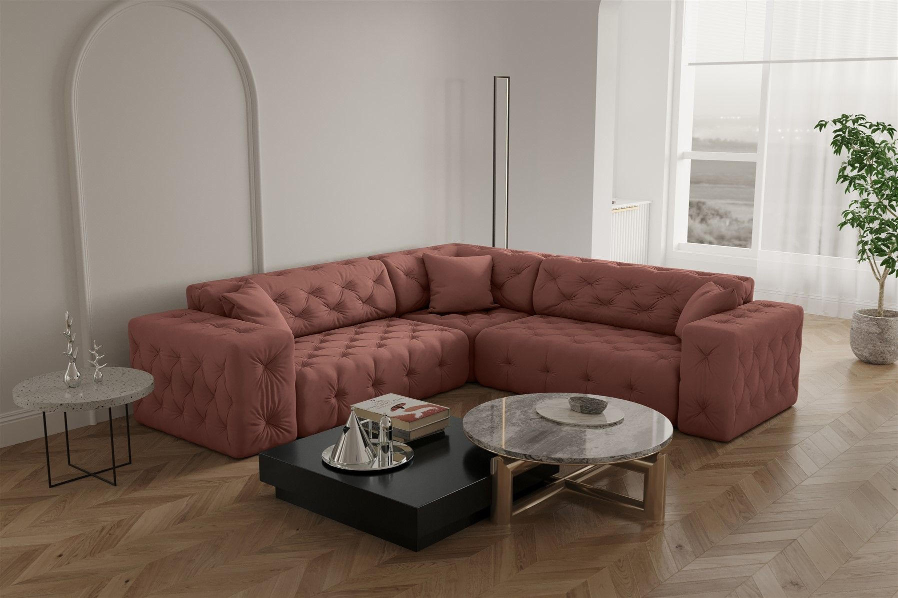 ECKSOFA Chantal - Rosa, Holzwerkstoff/Textil (246/246cm) - Fun Möbel