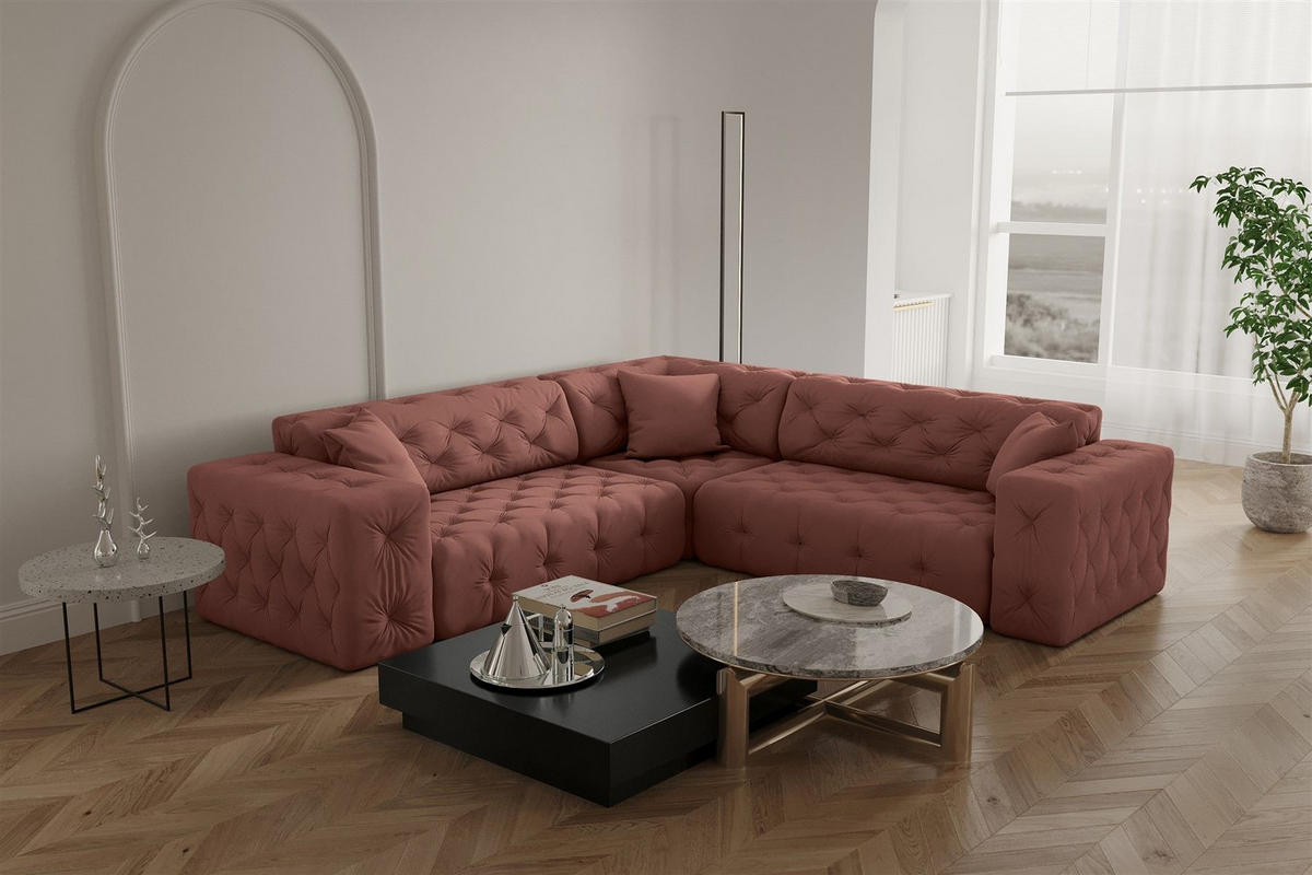ECKSOFA Chantal - Rosa, Holzwerkstoff/Textil (246/246cm) - Fun Möbel