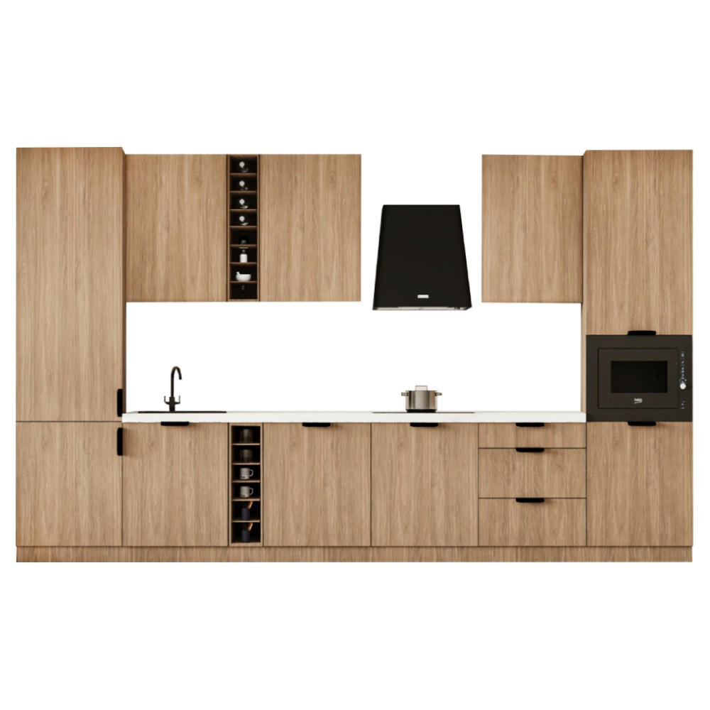 KÜCHENZEILE 360 cm - Sorento KS3-M375 - in Sonoma Eiche - Schwarz/Sonoma Eiche, Holz (375/247/58cm)