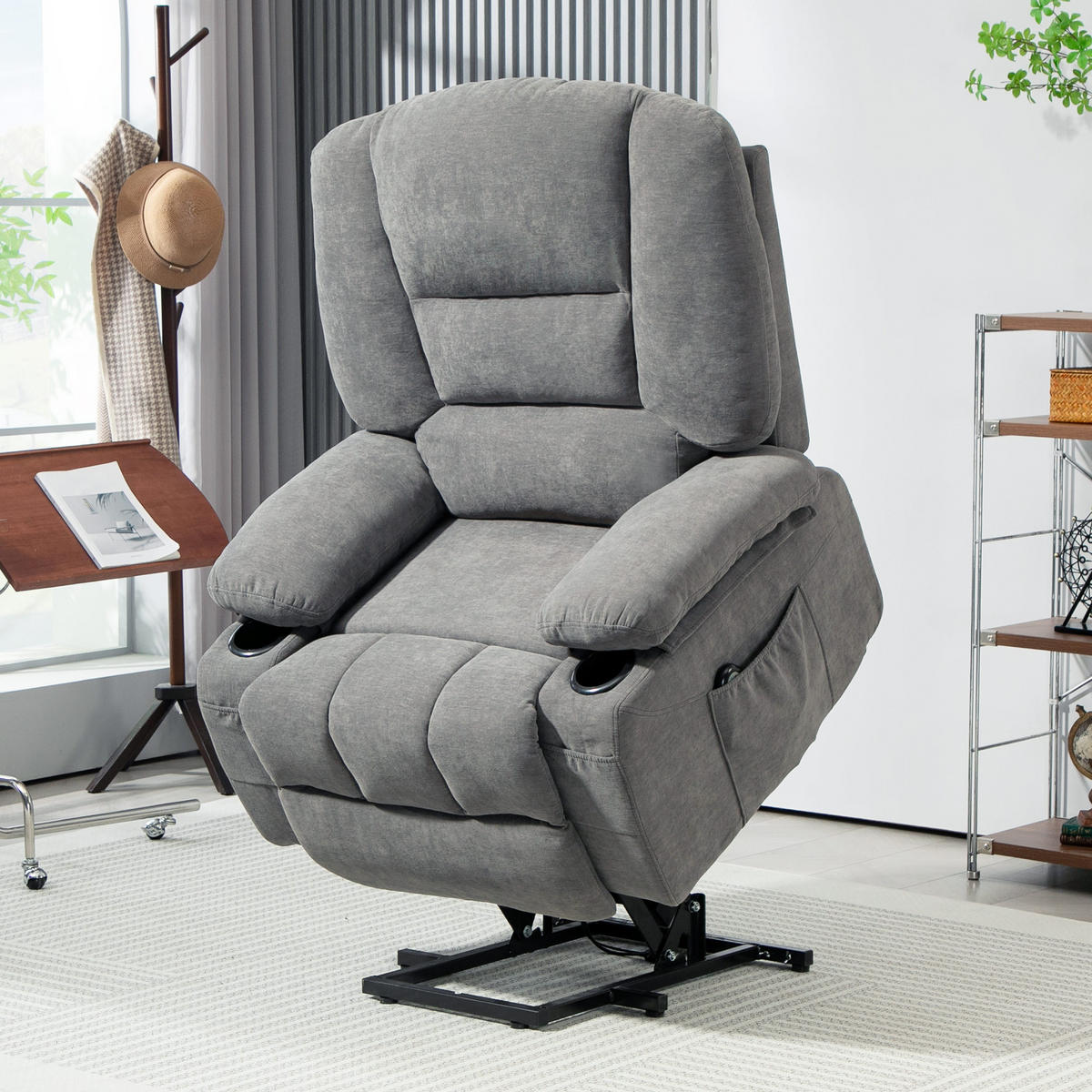 FERNSEHSESSEL mit Aufstehhilfe Elektrisch Relaxsessel mit Liegefunktion - Dunkelgrau, Textil (90/102/97cm) - HOMCOM