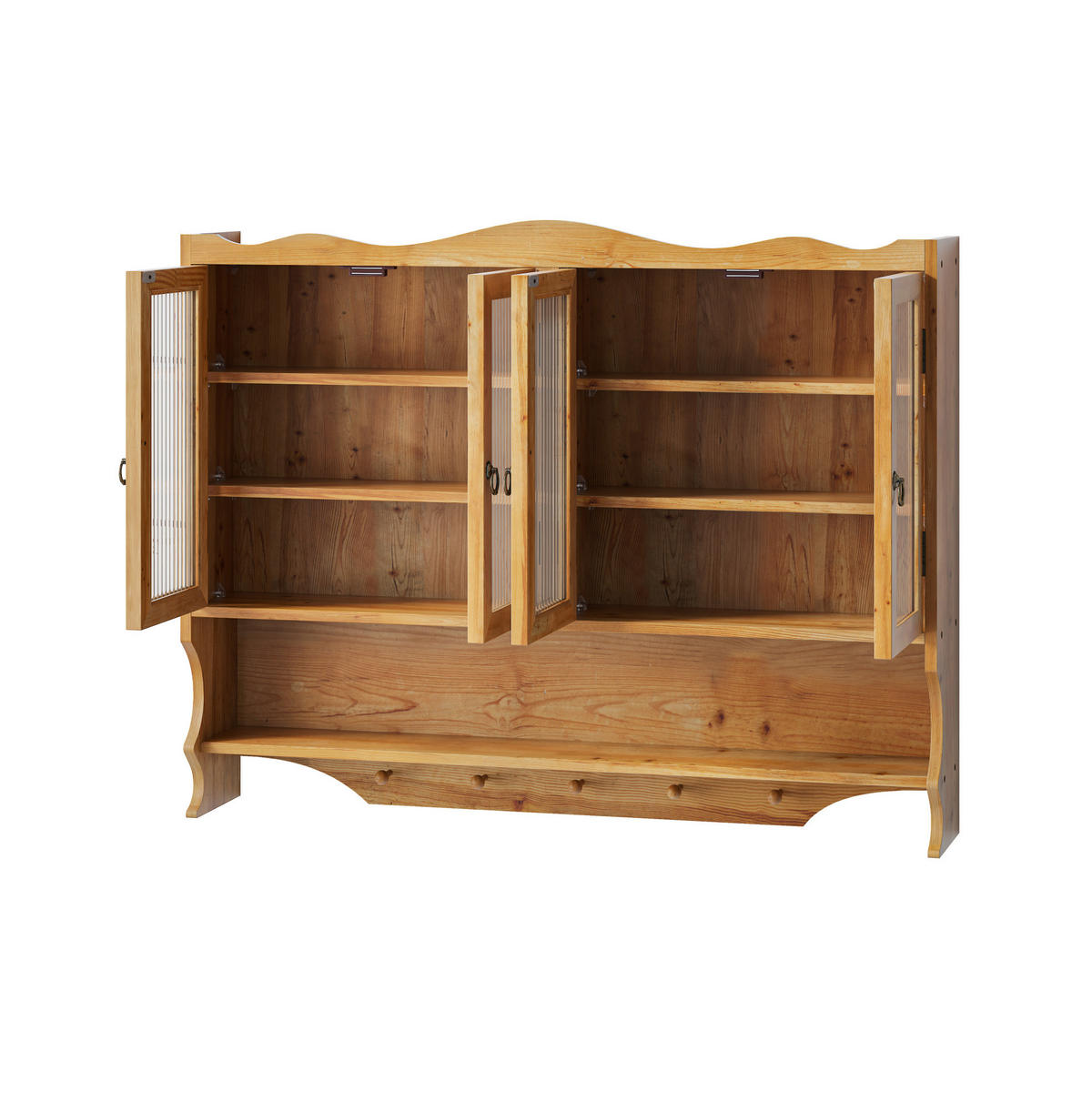 KÜCHENOBERSCHRANK 100/20/80 cm aus Massivholz und Glas mit 4 Türen und Hakenleiste Natur - Naturfarben, Holz (100/80/20cm) - Modenvie