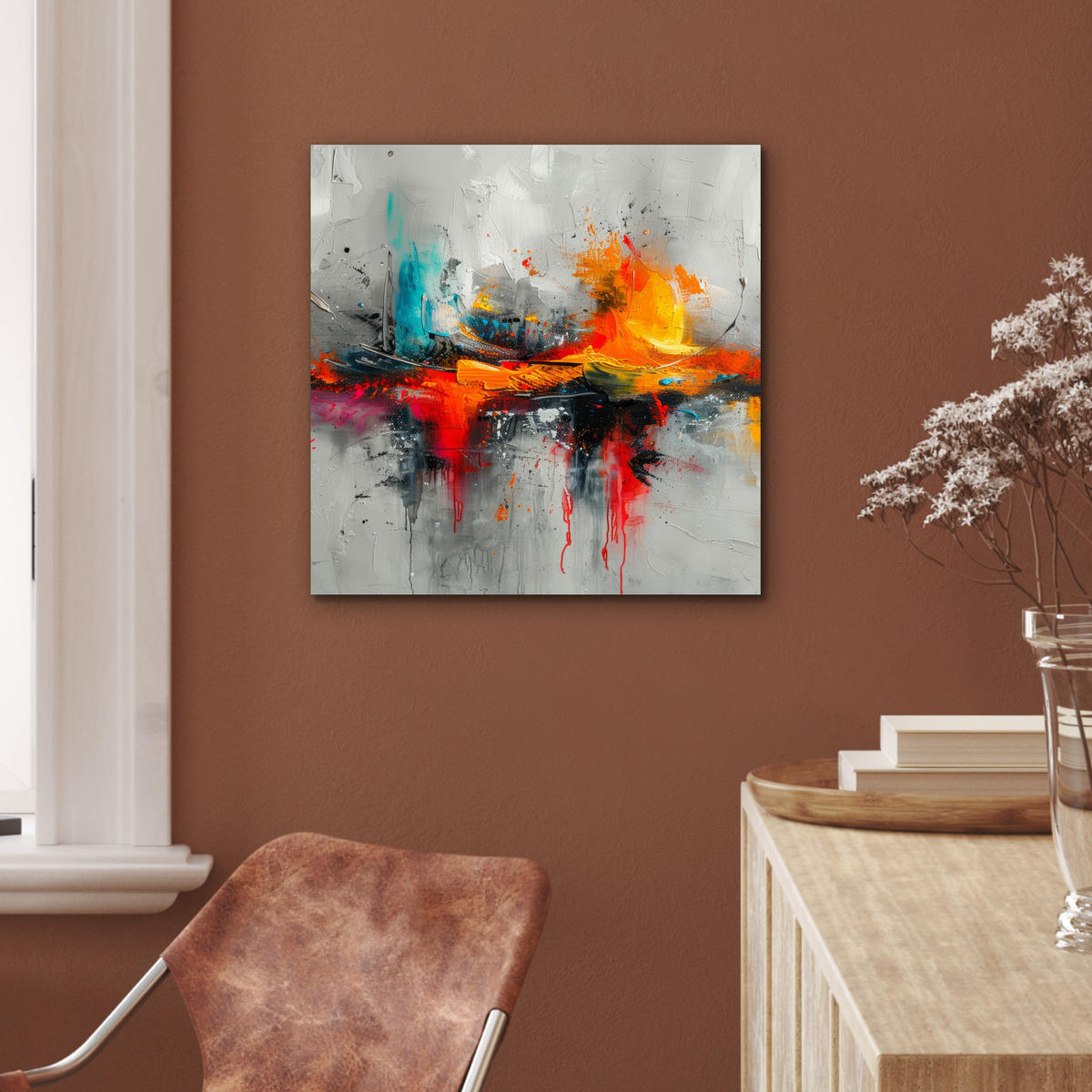 METALLBILD Moderne Kunst - Orange - Grau - Abstrakt 50x50 cm - Hellgrau, Metall (50/50cm) - MuchoWow