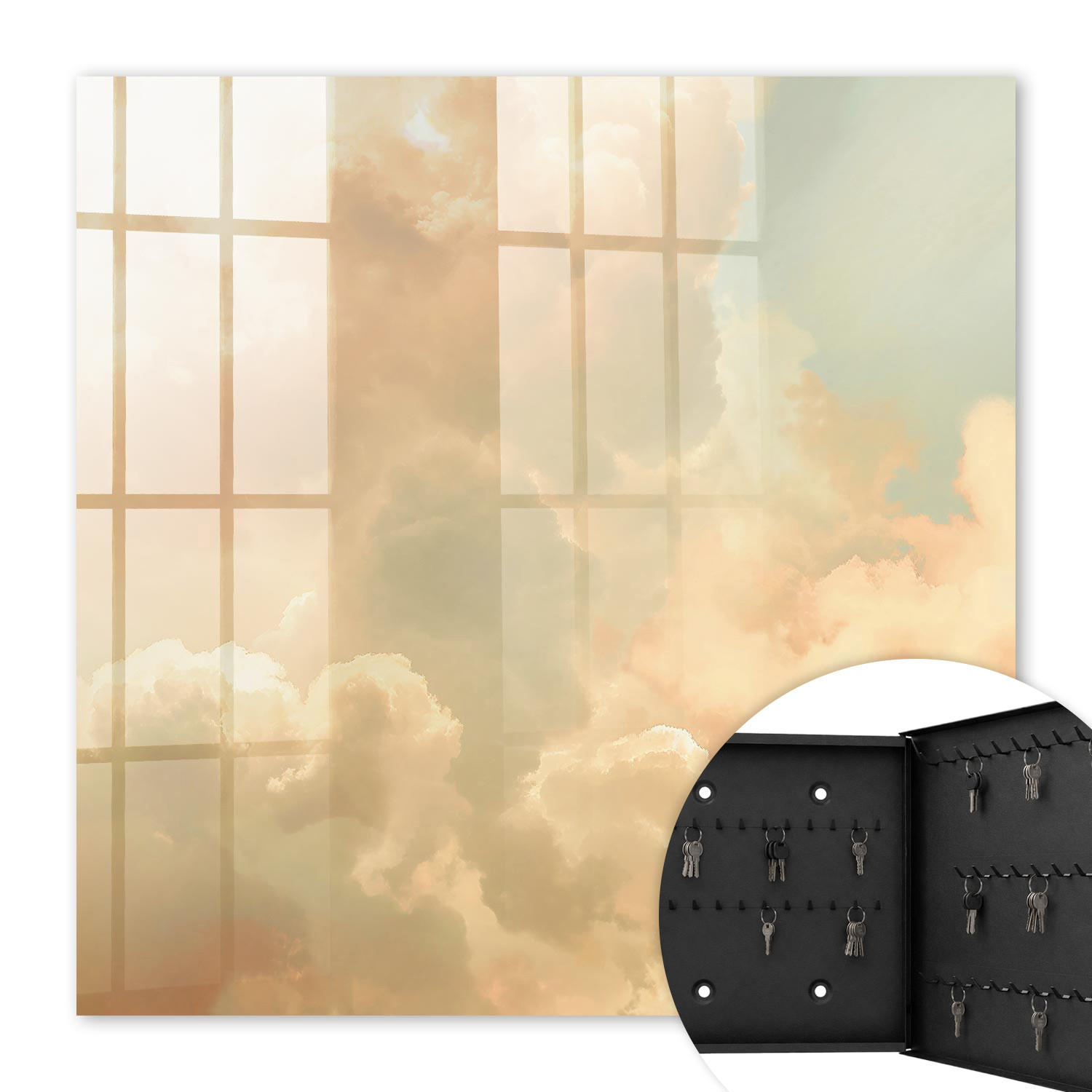 SCHLÜSSELBOX Schwarz 30x30 cm- Türöffnung nach rechts - Pastellfarbene Wolken - Beige, Metall (30/30/5cm) - TULUP