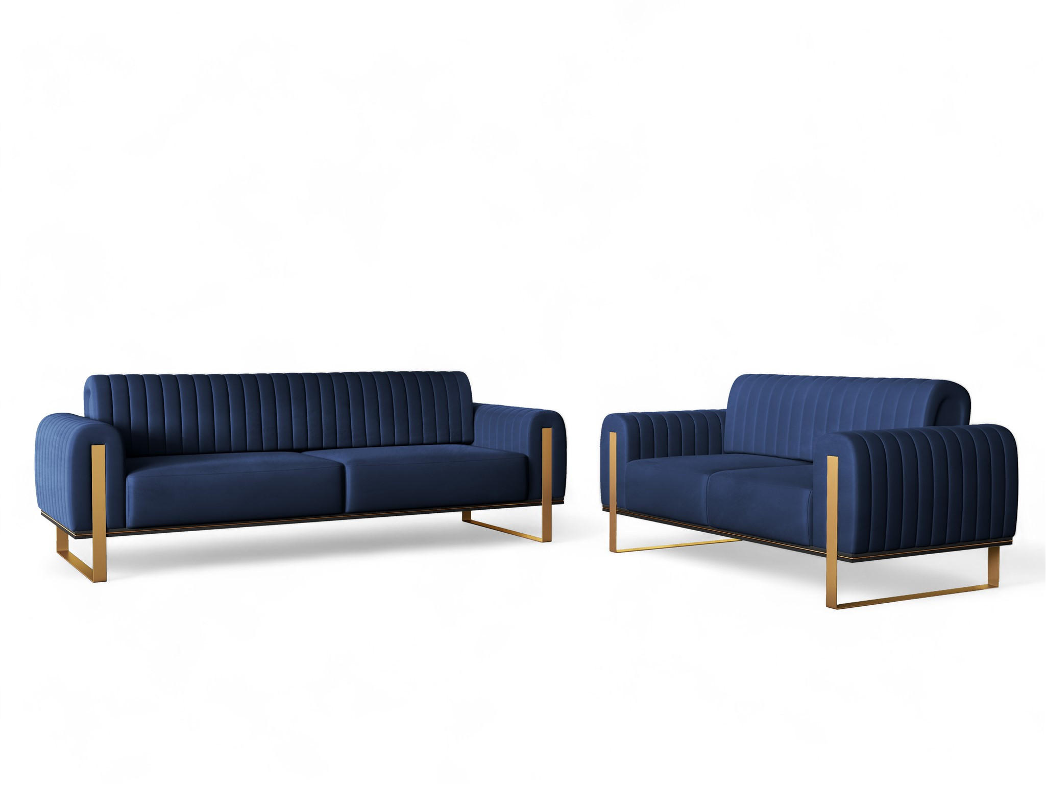 SOFASET Valerie 3-2 - Dunkelblau, Holzwerkstoff/Textil (228/79/90cm) - Fun Möbel