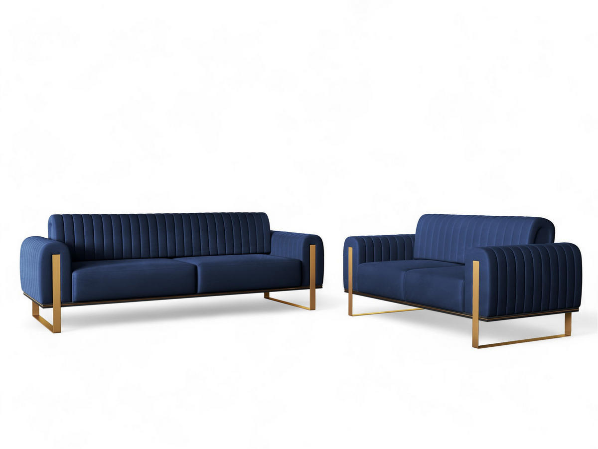 SOFASET Valerie 3-2 - Dunkelblau, Holzwerkstoff/Textil (228/79/90cm) - Fun Möbel