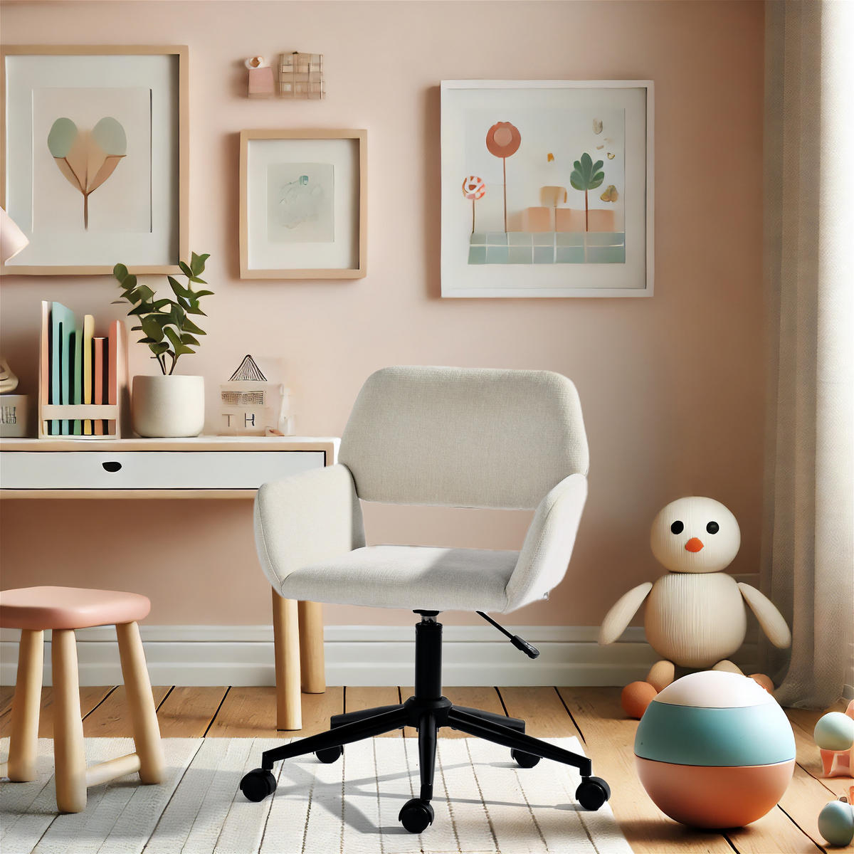 KINDERDREHSTUHL Stoffbezug höhenverstellbar & 360° drehbar - Beige, Holzwerkstoff/Textil (56.5/84.5/57.5cm) - Urban Meuble