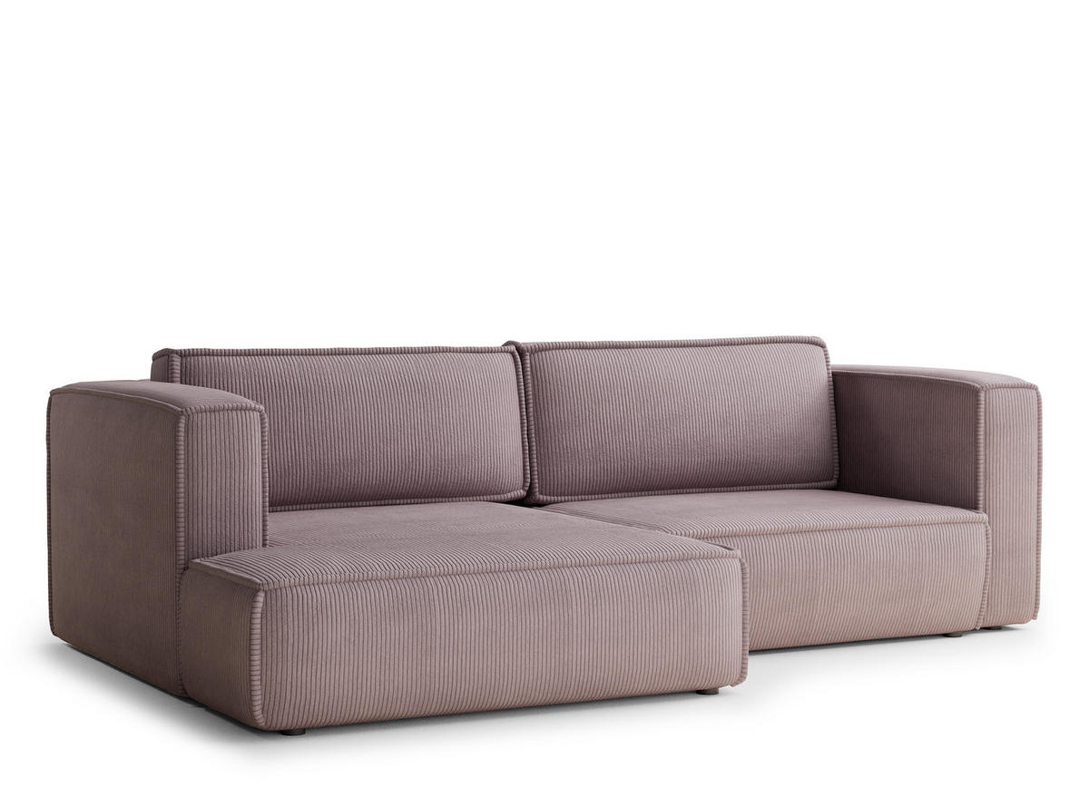 ECKSOFA MIT SCHLAFFUNKTION Velto Lila Samtstoff - Flieder/Schwarz, Holz/Holzwerkstoff (152/250cm) - Maison de Reve