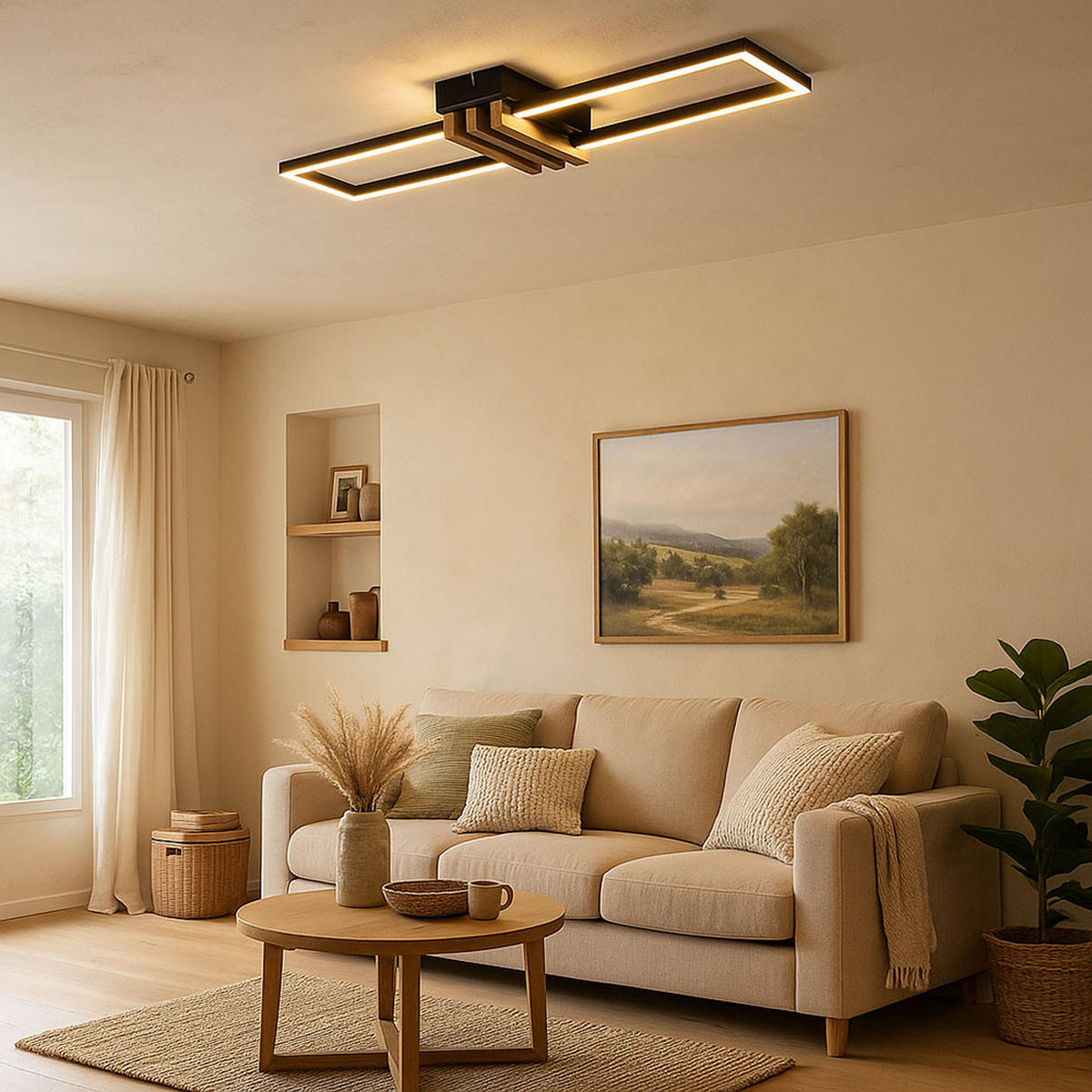 LED DECKENLEUCHTE Holzoptik Schwarz Matt - Schwarz, Metall (60/16.8/6.6cm) - Globo Lighting