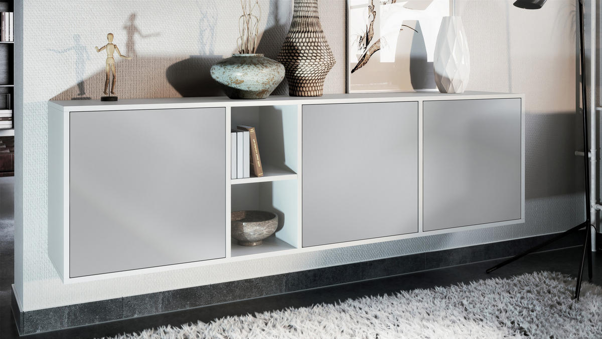 SIDEBOARD Cuba Türen in Hellgrau seidenmatt - Greige, Holzwerkstoff (182/53/35cm) - Vladon