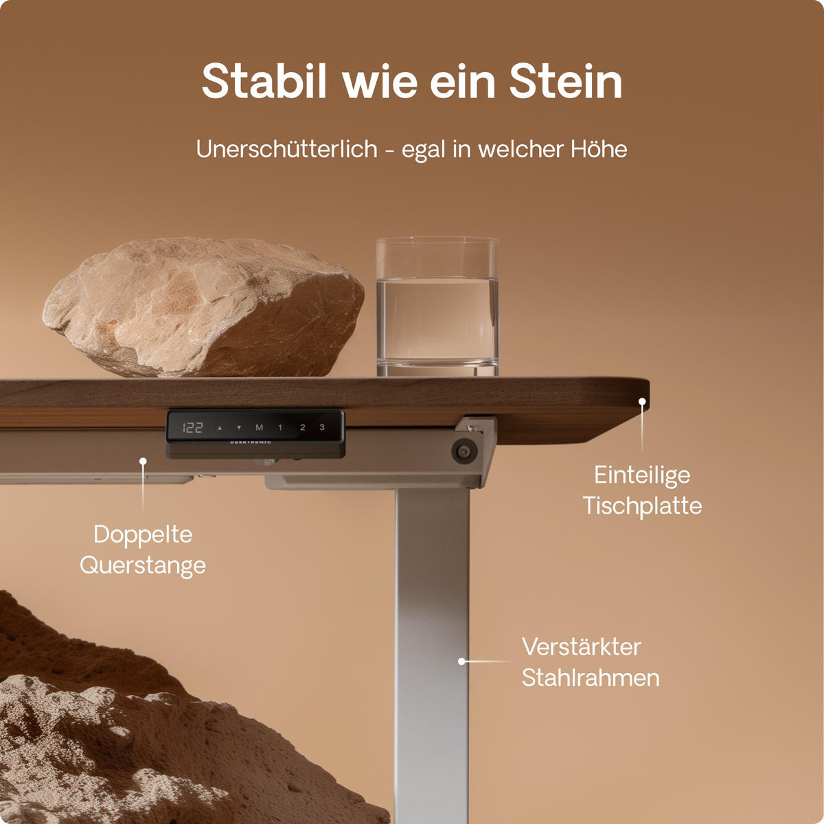 SCHREIBTISCH Elektrisch Höhenverstellbarer HomeOne 160x80cm Weiß/Walnuss mit Memory-Funktion, Anti-Kollisions Technologie - Walnussfarben/Weiß, Holzwerkstoff (80/160/72cm) - Desktronic