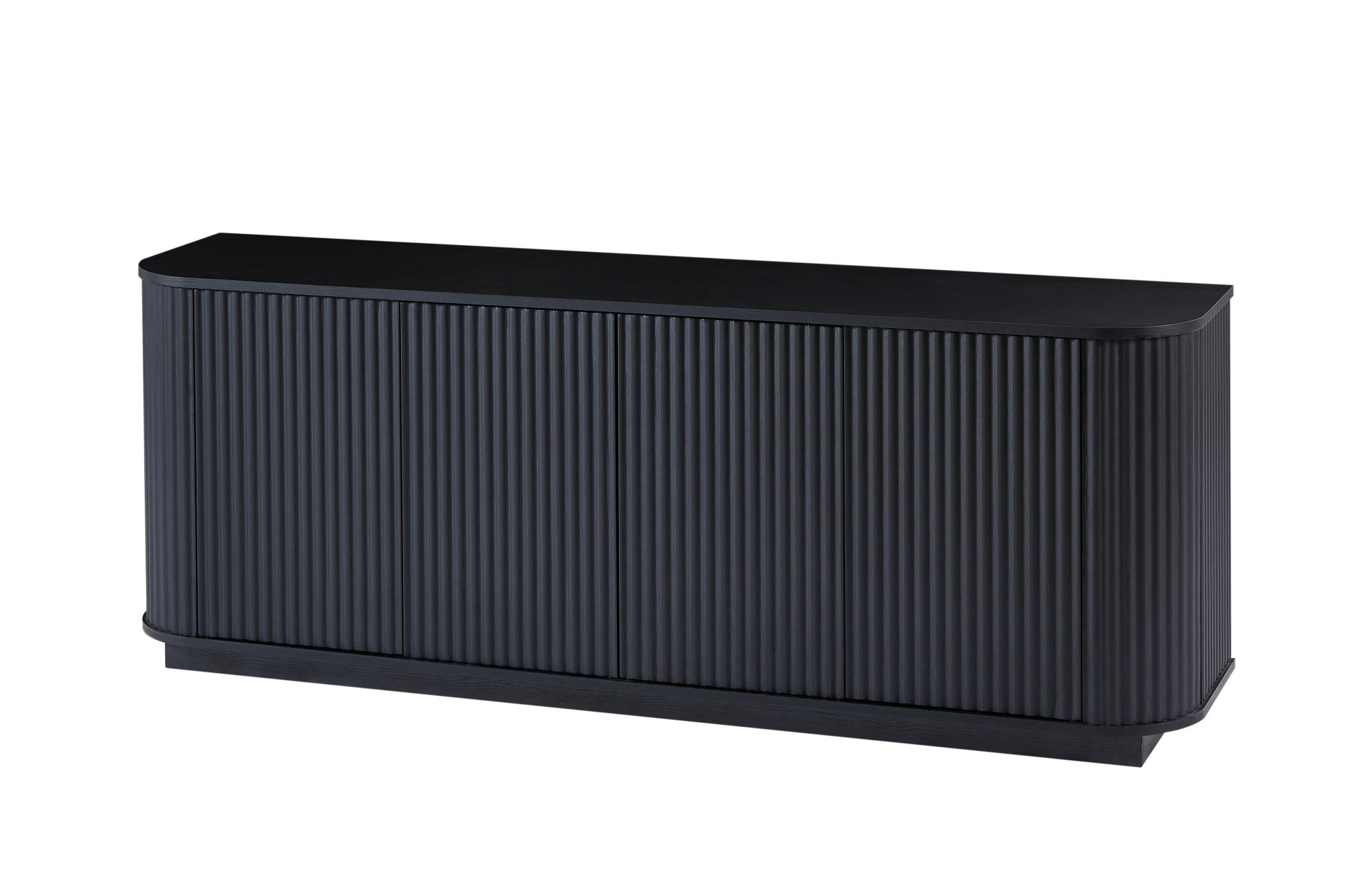 Modfu KOMODA z MDF 162,5x38x61 cm černá se 4 dvířky, push-open a vlnitým dekorem