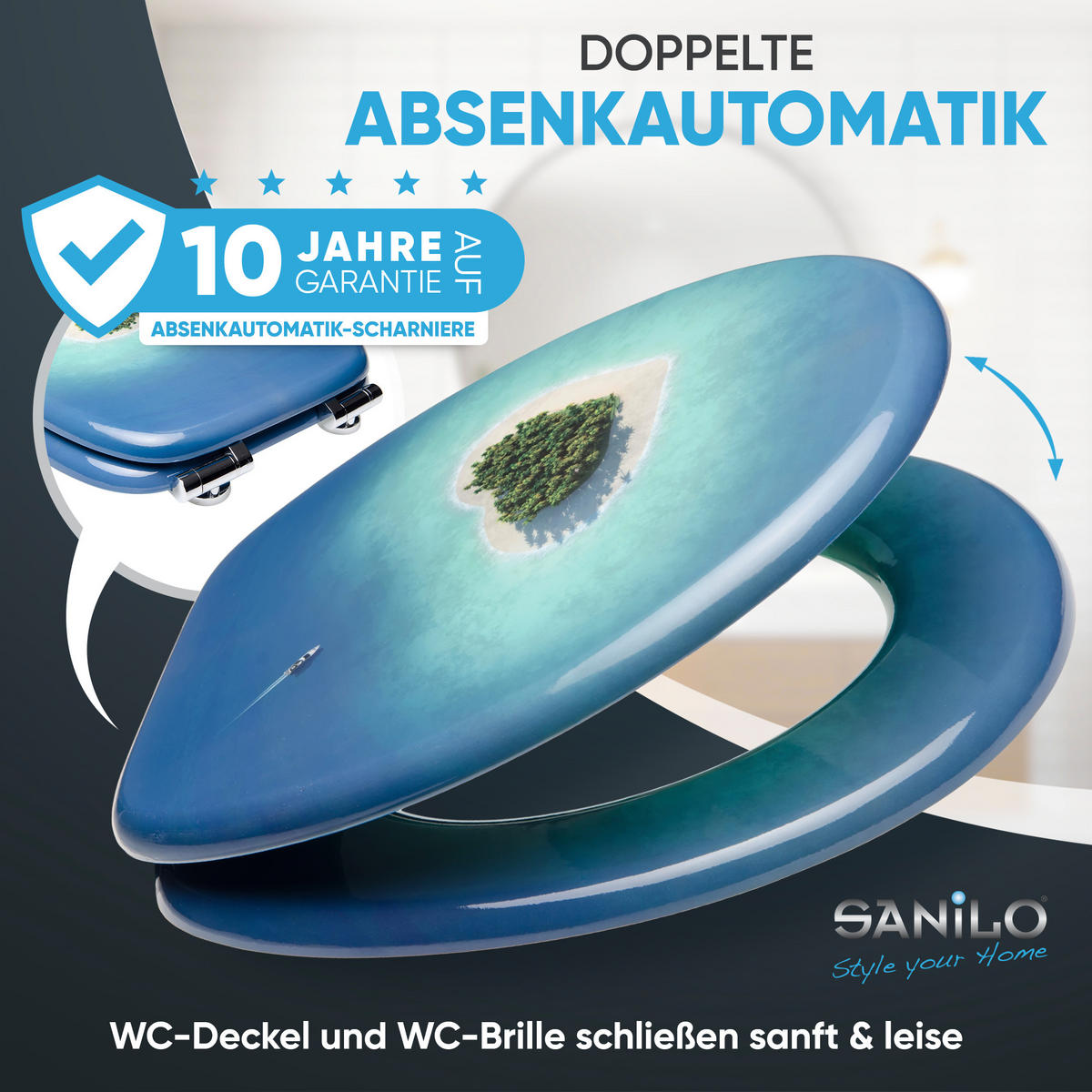 WC-SITZ mit Absenkautomatik Dream Island - Blau, Holzwerkstoff (38/6/47cm) - Sanilo