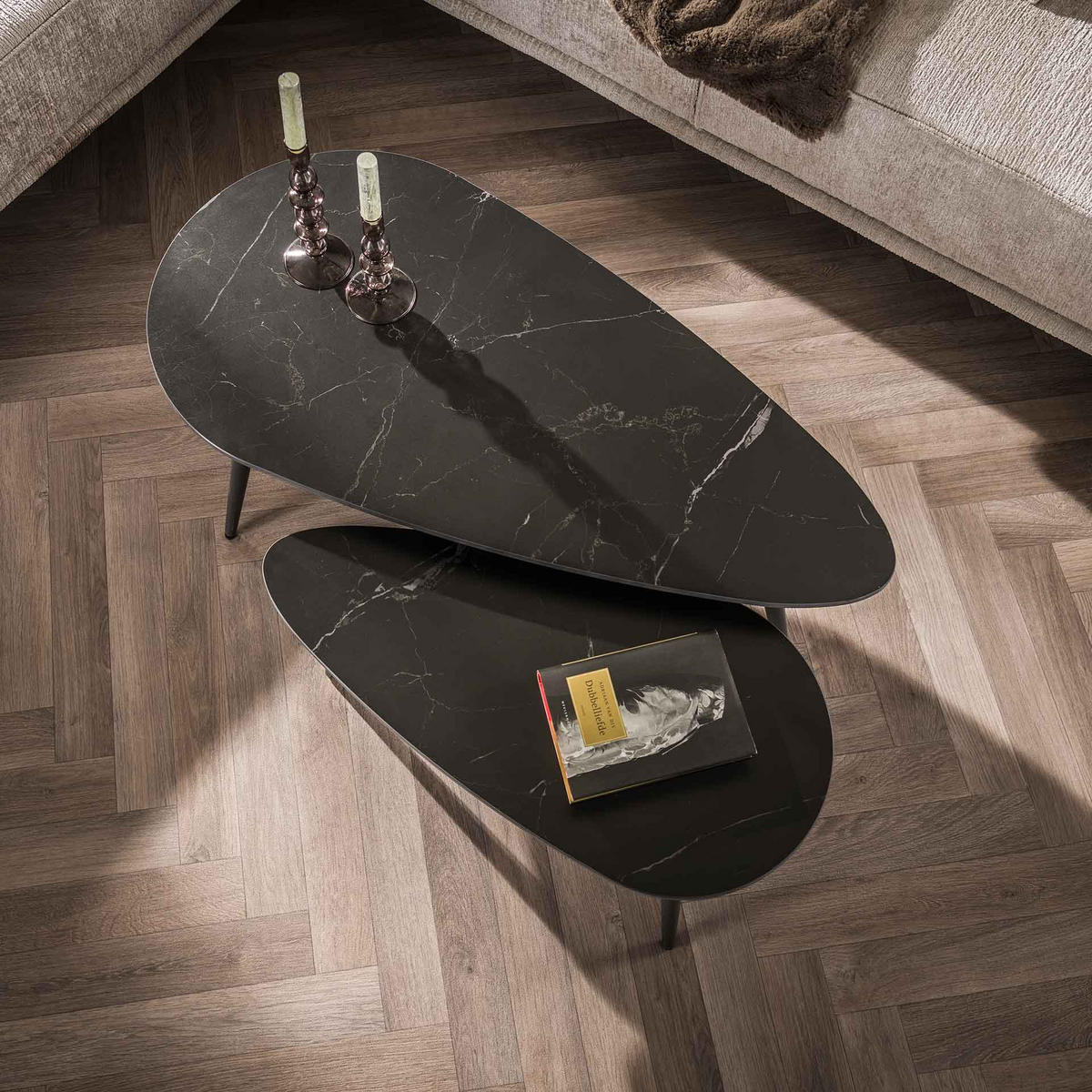 COUCHTISCH Cera Schwarz 50/100/40 cm 2er-Set - Schwarz, Keramik (50/100/40cm) - Hoyz Collection