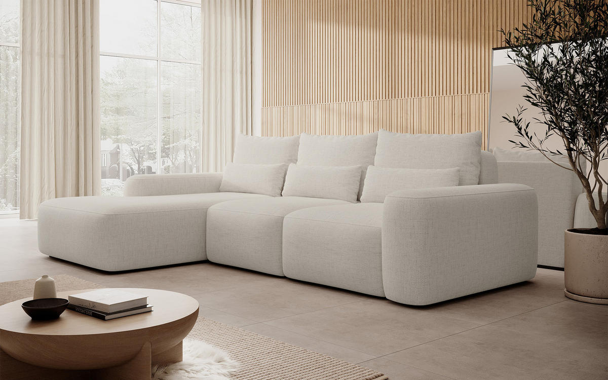ECKSOFA Carnos mit wasserabweisendem Chenille-Bezug in Cremeweiß - Ecru, Textil (264/162cm) - Selsey
