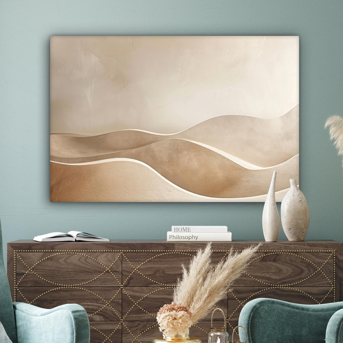 LEINWANDBILD Beige - Natur - Abstrakt - Modern Groß 140x90 cm - Beige, Textil (140/90cm) - MuchoWow