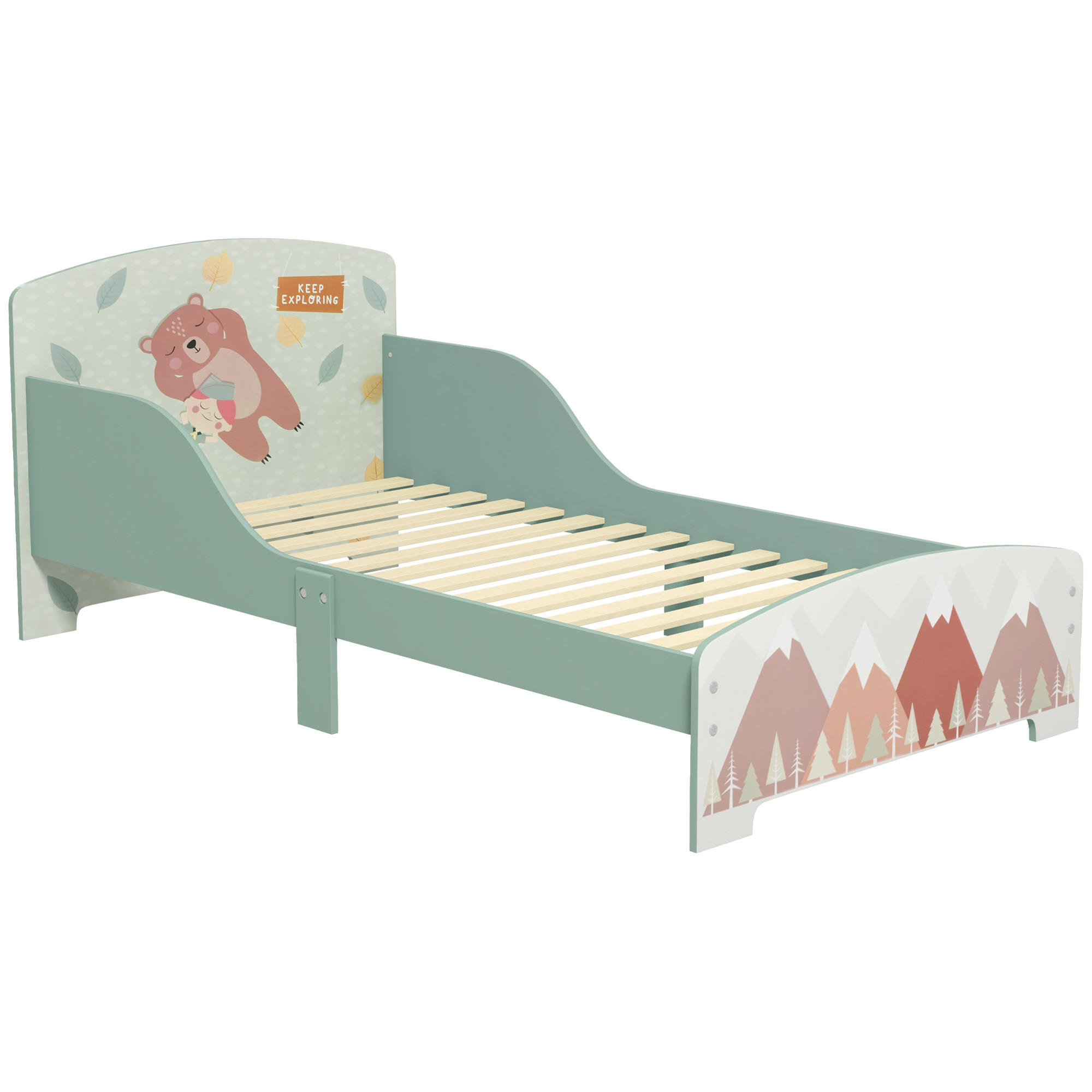 KINDERBETT 140x70 cm DE-14636 mit Sicherheitsbarrieren, Tiermotiv Grün - Grün, Holzwerkstoff (70/140cm) - ComfortXL