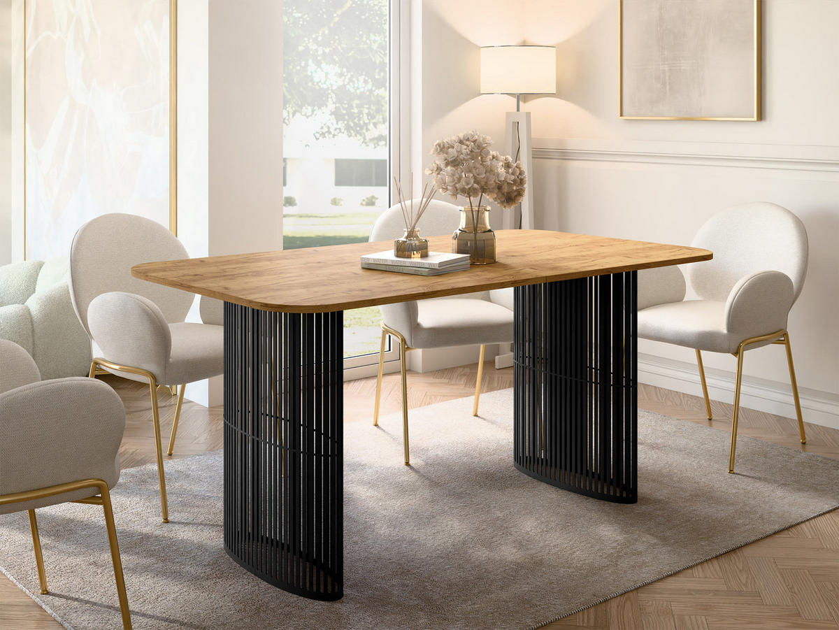 ESSTISCH Arcadia 160 - Eichefarben/Schwarz, Holzwerkstoff/Metall (90/160/76cm) - MIRJAN24