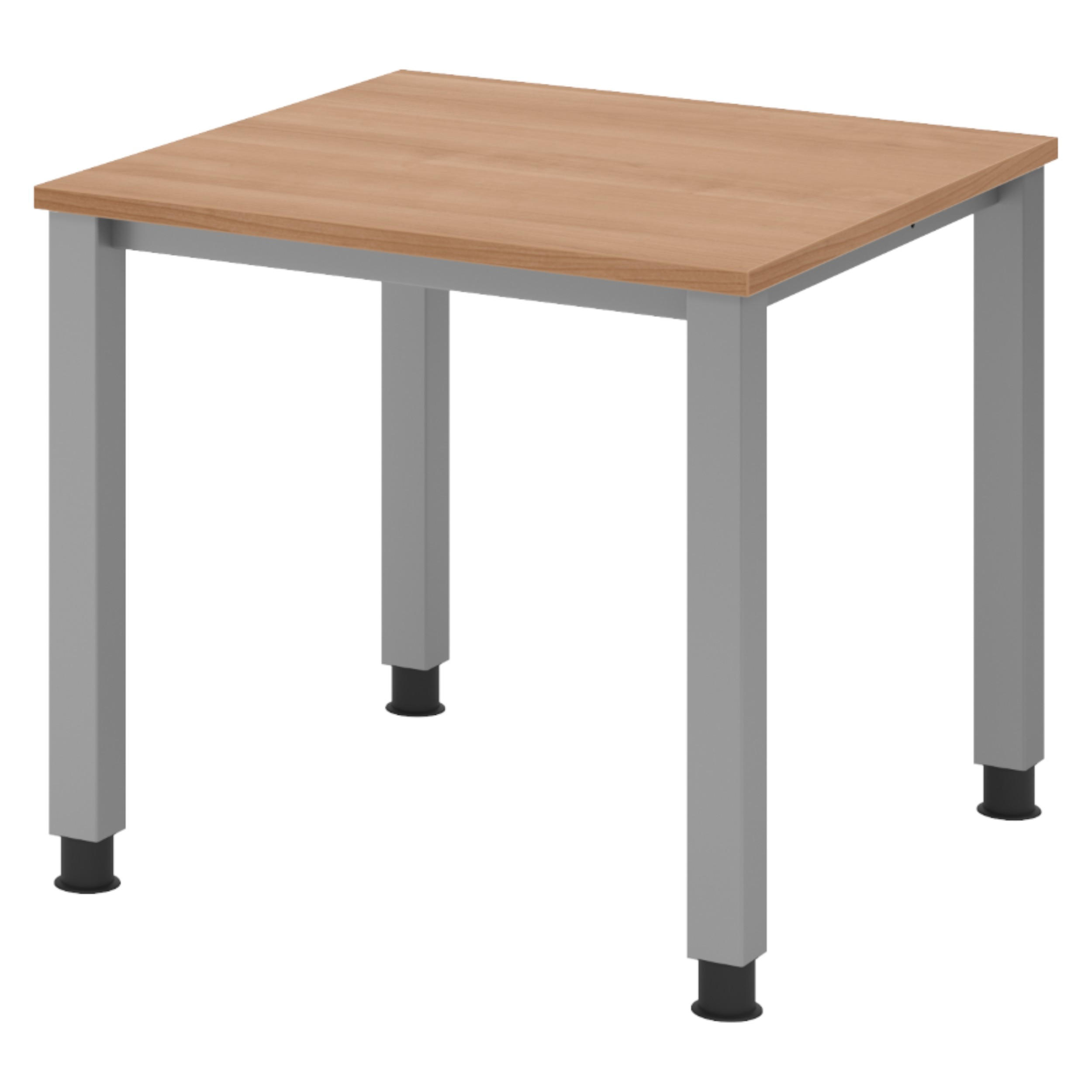 SCHREIBTISCH Serie-Q Gestell: Silber 80/80/74 cm in Nussbaumfarben - Nussbaumfarben, Holzwerkstoff (80/80/74cm) - bümö