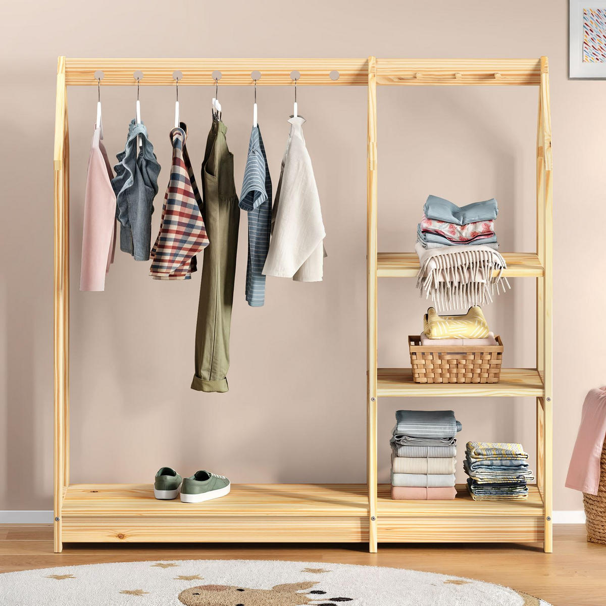 KINDER KLEIDERSTÄNDER SALLY natur - Naturfarben, Holz (120/118/42cm) - IDIMEX
