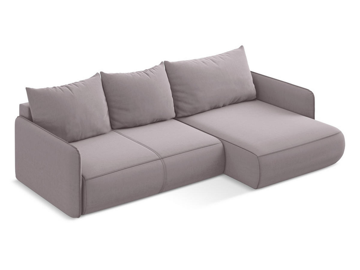 ECKSOFA mit Schlaffunktion Samt Stoff Violett - Lila/Flieder, Kunststoff/Textil (240/148cm) - Makamii