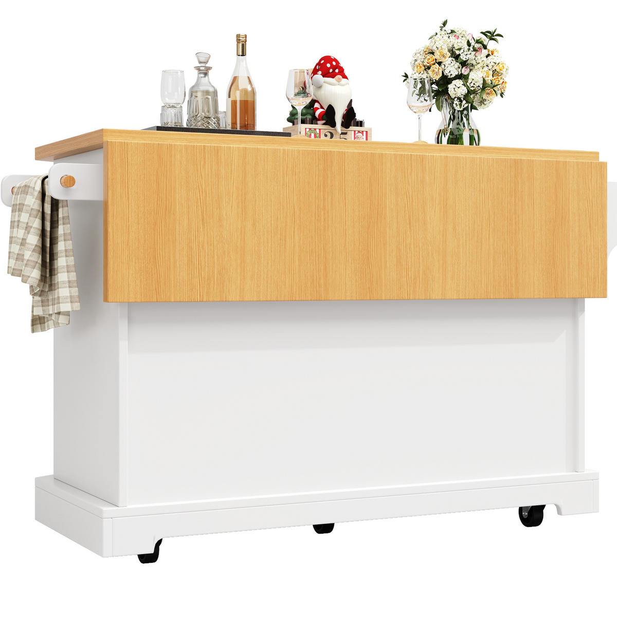 KÜCHENINSEL 120/45/91 cm weiß aus MDF/Metall auf Rollen - Weiß, Holzwerkstoff (120/91/45cm) - OKWISH