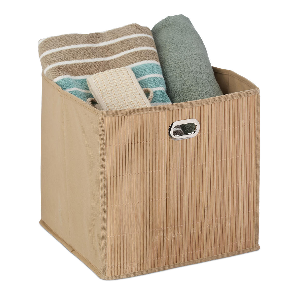AUFBEWAHRUNGSKORB - Beige, Holz/Wellpappe (31/31/31cm) - Relaxdays