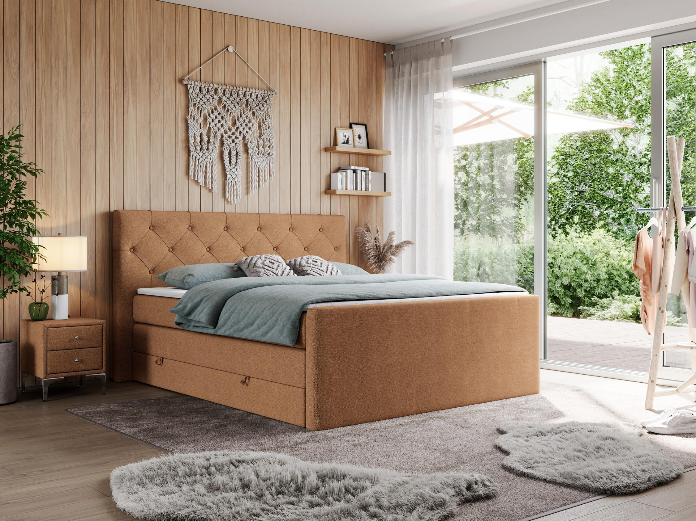 BOXSPRINGBETT KING VELEN 160/200 Orange Struktur - H4 - Orange, Holz/Textil (160/200cm) - MKS