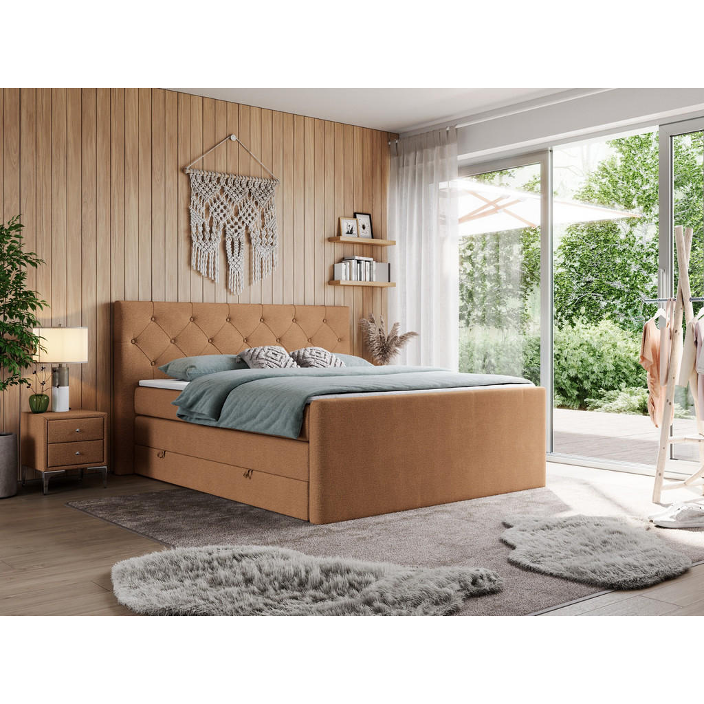 Thumbnail - MKS Boxspringbett, Orange, Textil, 2-Sitzer, H4, Rechteckig, 140x200 cm, Schlafzimmer, Betten, Boxspringbetten